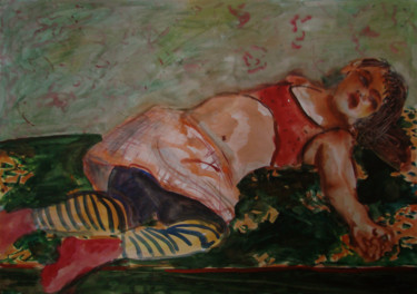 Картина под названием "Розовая юбка" - Алексей Филиппов, Подлинное произведение искусства, Акварель