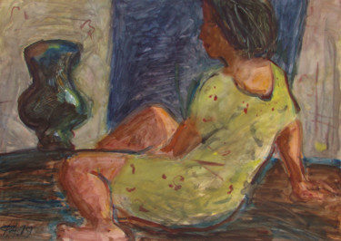 Картина под названием "Девушка с вазой" - Алексей Филиппов, Подлинное произведение искусства, Акварель