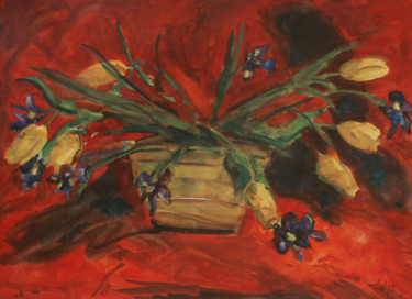 Painting titled "Ирисы и тюльпаны" by Aleksei Filippov, Original Artwork, Watercolor
