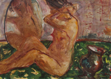 Картина под названием "Женщина с зеркалом" - Алексей Филиппов, Подлинное произведение искусства, Акварель
