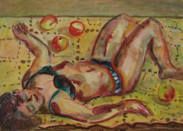 Картина под названием "Девушка с яблоками" - Алексей Филиппов, Подлинное произведение искусства, Акварель