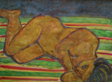 Pintura intitulada "Обнаженная на полос…" por Aleksei Filippov, Obras de arte originais, Aquarela