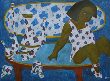 Картина под названием "Фарфор и девочка" - Алексей Филиппов, Подлинное произведение искусства, Акрил