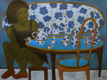 Pittura intitolato "Голубой столик" da Aleksei Filippov, Opera d'arte originale, Acrilico