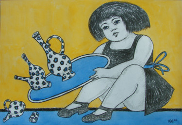 Картина под названием "Девочка с голубым п…" - Алексей Филиппов, Подлинное произведение искусства, Акрил