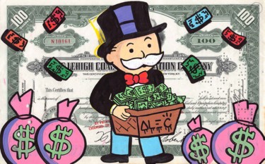 Pintura titulada "Monopoly holding $b…" por Alec Monopoly, Obra de arte original, Rotulador