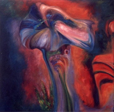 Painting titled "Flor" by Alejandra Coirini, Original Artwork, Oil