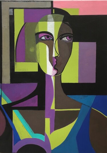 Painting titled "Portrait femme" by Alejandra Sanchez, Original Artwork, Acrylic