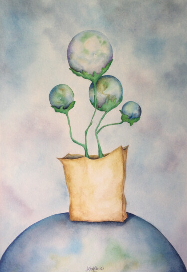 Peinture intitulée "Una planta de plane…" par Alejandra Valeiro, Œuvre d'art originale, Aquarelle