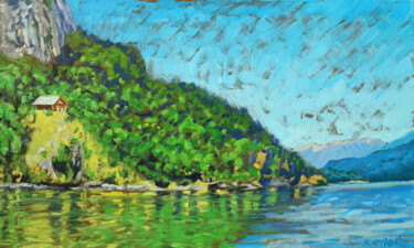 Painting titled "Lago Huechulafquen…" by Alejandro Cilento, Original Artwork, Oil
