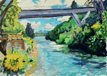 Картина под названием "Puente y Rio Corren…" - Alejandro Cilento, Подлинное произведение искусства, Масло