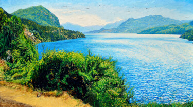 Painting titled "Lago Lacar San Mart…" by Alejandro Cilento, Original Artwork, Oil