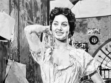 Malerei mit dem Titel "Sophia Loren in Gol…" von Alejandro Cilento, Original-Kunstwerk, Öl