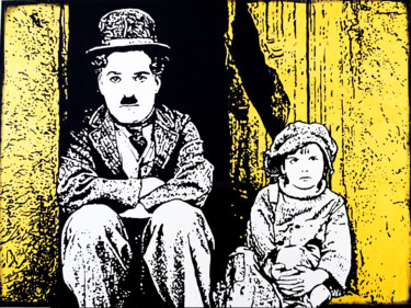 绘画 标题为“Charles Chaplin on…” 由Alejandro Cilento, 原创艺术品, 丙烯 安装在纸板上