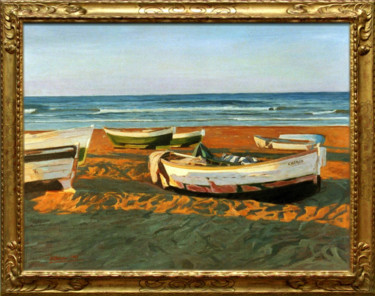 Painting titled "Barcas en la Malvar…" by Alejandro Cabeza, Original Artwork, Oil