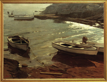 Pintura titulada "Barcas al contraluz" por Alejandro Cabeza, Obra de arte original, Oleo