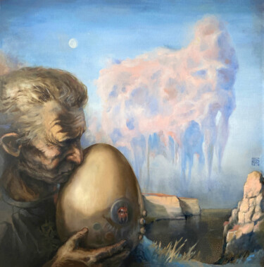 Картина под названием "Portrait of an old…" - Alek Tretiak, Подлинное произведение искусства, Масло Установлен на Деревянная…