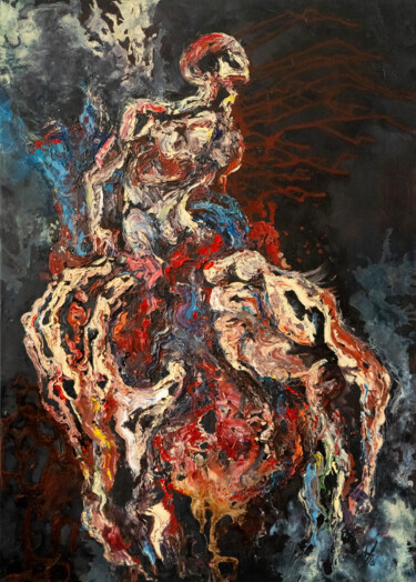 Картина под названием "Expressive portrait…" - Alek Tretiak, Подлинное произведение искусства, Масло Установлен на Деревянна…