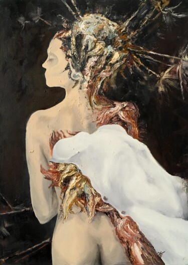 Painting titled "Portrait of a girl…" by Alek Tretiak, Original Artwork, Oil Mounted on Wood Stretcher frame