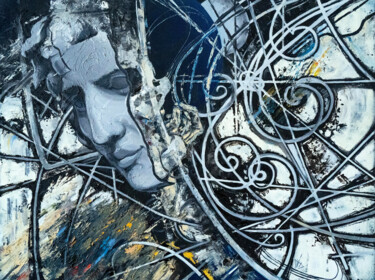 Картина под названием "Abstract oil portra…" - Alek Tretiak, Подлинное произведение искусства, Масло Установлен на Деревянна…