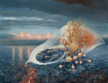 Malerei mit dem Titel "Surrealistic blue l…" von Alek Tretiak, Original-Kunstwerk, Öl