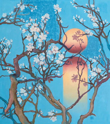 Schilderij getiteld "Almond Blossoms #2" door Alek Tretiak, Origineel Kunstwerk, Olie