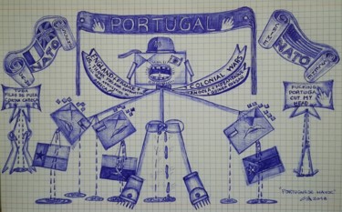 Drawing titled ""PORTUGUESE HAVOC"" by Lucette Aleki, Original Artwork, Ballpoint pen