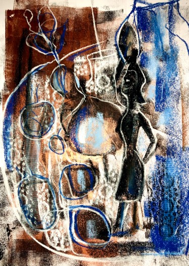 Рисунок под названием "African woman with…" - Alexandra Kraeva, Подлинное произведение искусства, Пастель