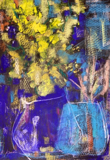Рисунок под названием "Mimosa and dry flow…" - Alexandra Kraeva, Подлинное произведение искусства, Акрил Установлен на картон