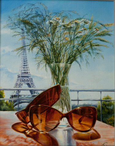 Painting titled "Утро в Париже" by Aleks Bondar, Original Artwork, Oil Mounted on Wood Stretcher frame