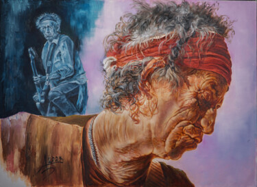 Pittura intitolato "Keith Richards" da Aleks Bondar, Opera d'arte originale, Olio Montato su Telaio per barella in legno