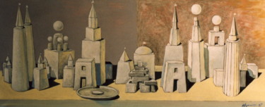 Painting titled "Still life. Towers…" by Aleks Voznesenskii, Original Artwork, Acrylic Mounted on Cardboard