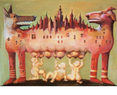Pintura intitulada "Between a wolf and…" por Aleks Voznesenskii, Obras de arte originais, Acrílico