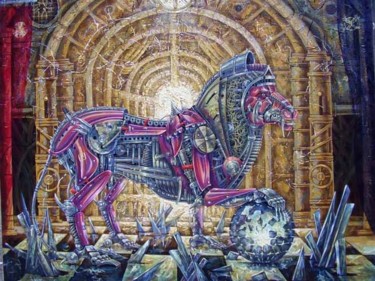 Painting titled "хранитель пандоры" by Aleks, Original Artwork, Oil
