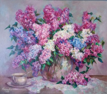 Malerei mit dem Titel "Lilac bouquet" von Aleksa Assembler, Original-Kunstwerk, Öl