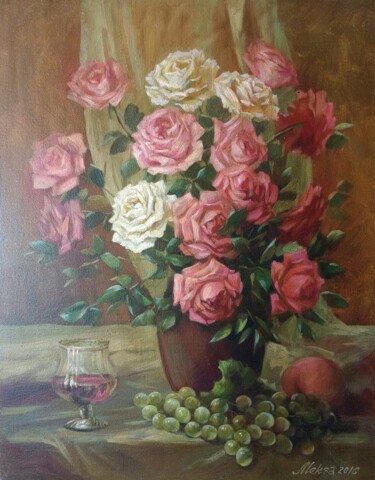 Painting titled "Wine and roses." by Aleksa Assembler, Original Artwork, Oil