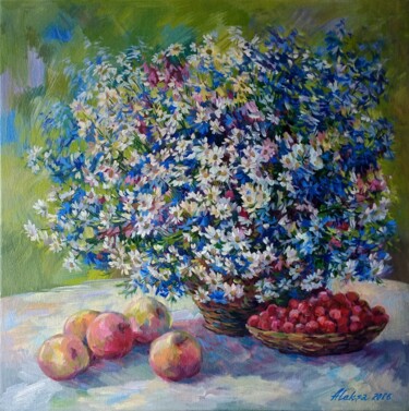 Pintura intitulada "Cornflowers and dai…" por Aleksa Assembler, Obras de arte originais, Óleo