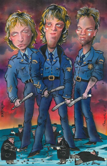 Painting titled "The Police" by Aleksander, Original Artwork, Gouache