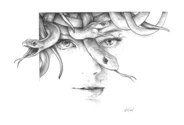 Drawing titled "Medusa" by Aleksander, Original Artwork, Pencil