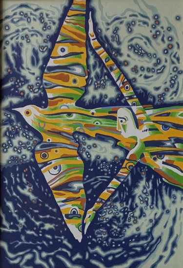 Картина под названием "Flying in a dream" - Oleksandr Lekomtsev, Подлинное произведение искусства, Масло