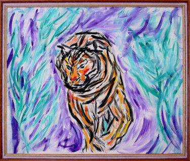 Malerei mit dem Titel "Tiger" von Aleksander Panayotov, Original-Kunstwerk, Öl Auf Metall montiert