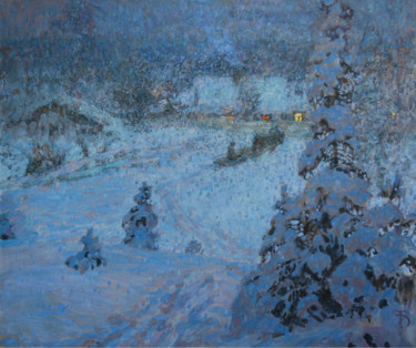 Картина под названием "Зимняя ночь" - Aleksander Babichev, Подлинное произведение искусства, Масло