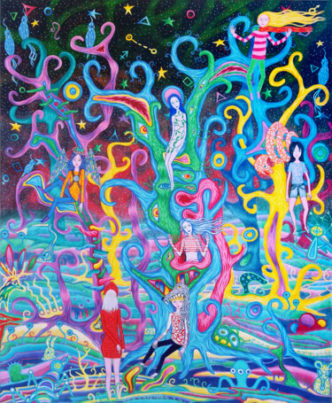 Картина под названием "Звездопад" - Aleksandr Bolkvadze, Подлинное произведение искусства, Масло Установлен на Деревянная па…