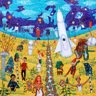 Картина под названием "Русское поле экспер…" - Aleksandr Bolkvadze, Подлинное произведение искусства, Масло Установлен на Де…