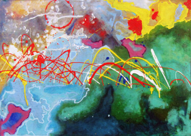 Картина под названием "Карты Хаоса Пейзаж…" - Aleksandr Bolkvadze, Подлинное произведение искусства, Масло Установлен на Дер…