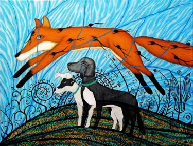 Картина под названием "Чумные псы" - Aleksandr Bolkvadze, Подлинное произведение искусства, Масло Установлен на Деревянная р…