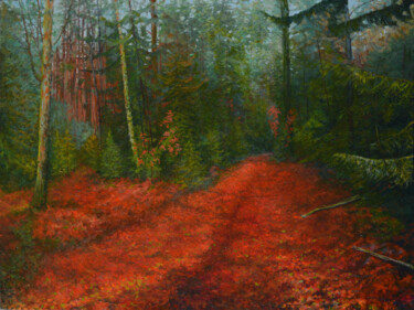 Painting titled "Багряный ковер осен…" by Aleksandr Dementev, Original Artwork, Oil