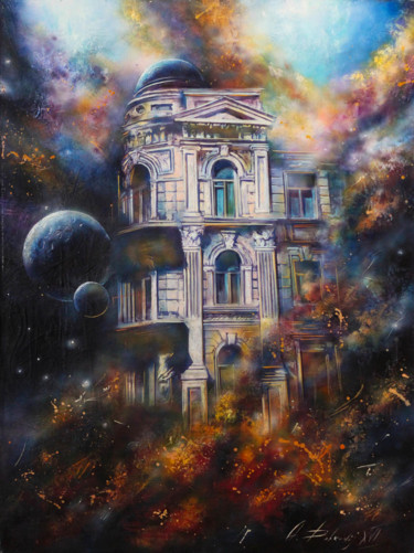 Картина под названием "evening city" - Dobrodiy Alexandr, Подлинное произведение искусства, Масло Установлен на Деревянная р…
