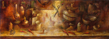 Painting titled "Warm still life" by Dobrodiy Alexandr, Original Artwork, Oil Mounted on Wood Stretcher frame