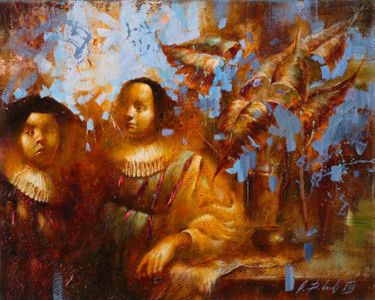 Painting titled "Family 1" by Dobrodiy Alexandr, Original Artwork, Oil Mounted on Wood Stretcher frame